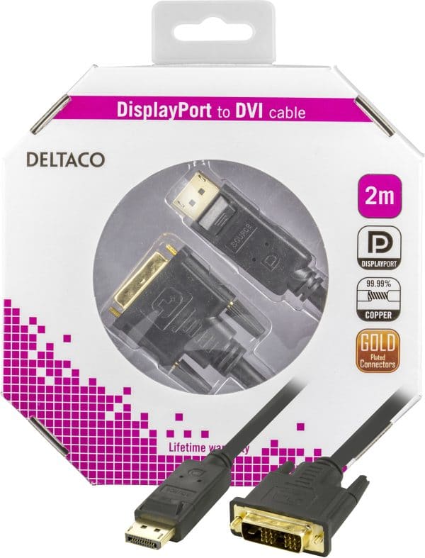 DisplayPort til DVI-D kabel - Fuld HD - 2m - Livstidsgaranti