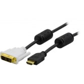 DELTACO HDMI til DVI kabel, 19-pin-DVI- D Single Link, 3m, sort/hvid