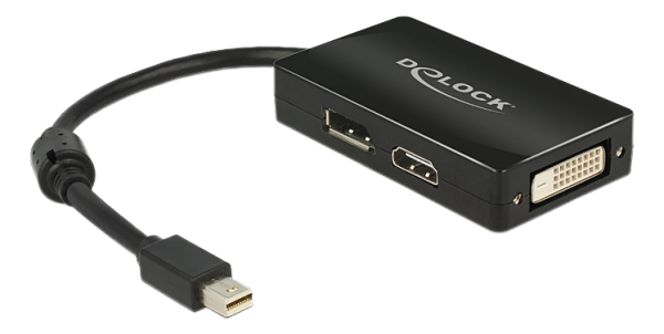 Delock Mini Displayport til DVI/HDMI/Displayport adapter - Sort